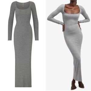 SKIMS Gray Soft Lounge Long Sleeve Ribbed Knit Maxi Dress  S